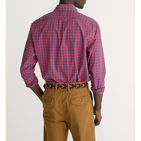 J. Crew Men's Button Down Shirt Red Blue Secret Wash cotton poplin shirt NWT - Picture 2 of 9